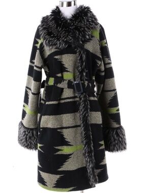 Tasha Polizzi Southwestern Navajo Blanket Coat with Faux Fur Collar: Pre-owned